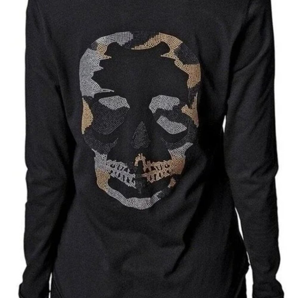 Zadig & Voltaire Black Long Sleeve Tee with Metallic Skull